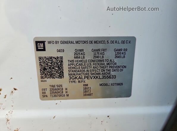 3GKALPEVXKL355633 2019 GMC TERRAIN White Widok wnętrza 360 stopni