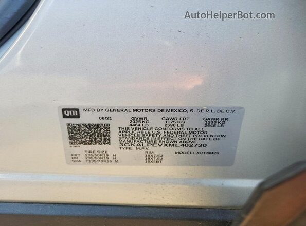 3GKALPEVXML402730 2021 GMC TERRAIN Silver Engine compartment view