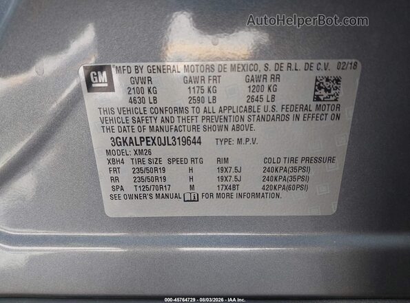 3GKALPEX0JL319644 2018 GMC TERRAIN Серый Вид подкапотного пространства