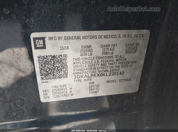 3GKALPEX0KL230142 2019 GMC TERRAIN Black Շարժիչի բաժամունքի տեսք