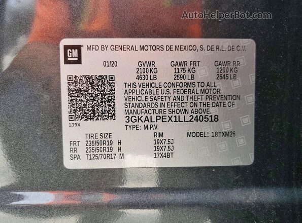 3GKALPEX1LL240518 2020 GMC TERRAIN Gray ძრავის განყოფილების ხედი