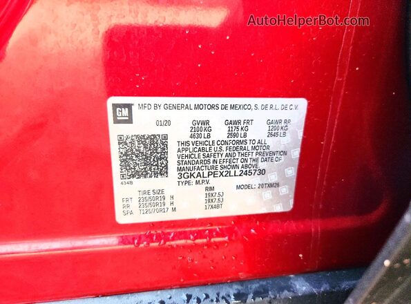 3GKALPEX2LL245730 2020 GMC TERRAIN Красный Вид наклейки с VIN-кодом