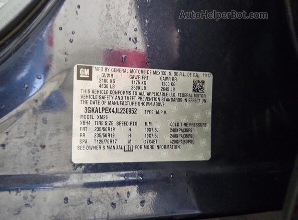 3GKALPEX4JL230952 2018 GMC TERRAIN Blue Widok naklejki z numerem VIN