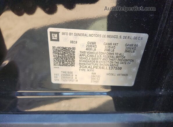 3GKALPEX4LL137559 2020 GMC TERRAIN Black Вид наклейки з VIN-кодом