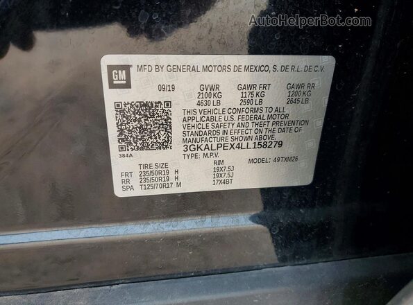 3GKALPEX4LL158279 2020 GMC TERRAIN Black VIN sticker view