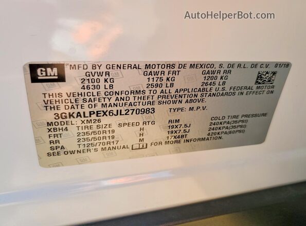 3GKALPEX6JL270983 2018 GMC TERRAIN Белый Вид подкапотного пространства