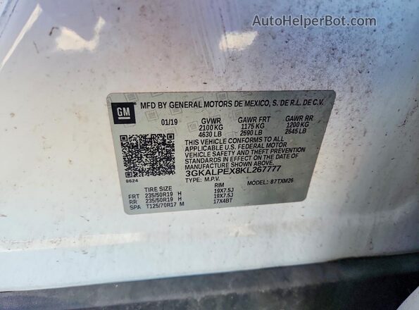 3GKALPEX8KL267777 2019 GMC TERRAIN White ძრავის განყოფილების ხედი