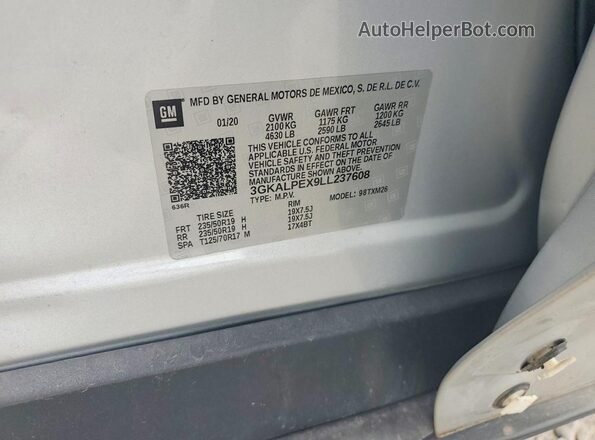 3GKALPEX9LL237608 2020 GMC TERRAIN Silver VIN sticker view