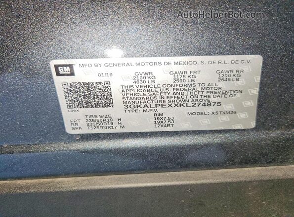3GKALPEXXKL274875 2019 GMC TERRAIN Black Engine compartment view