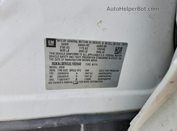 3GKALSEX0JL182840 2018 GMC TERRAIN White Widok naklejki z numerem VIN