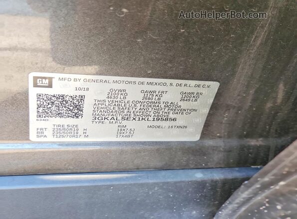 3GKALSEX1KL195856 2019 GMC TERRAIN Brown VIN კოდის სტიკერის ხედი