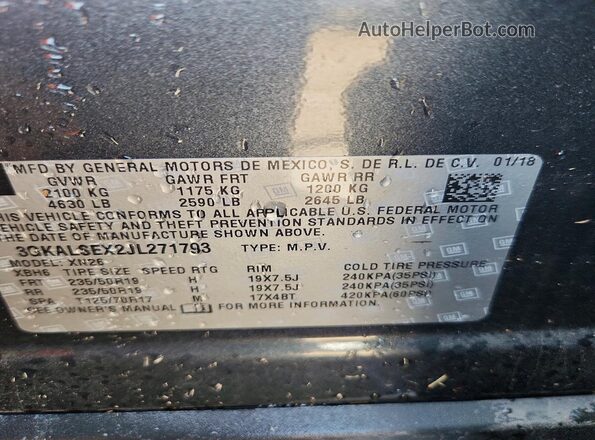 3GKALSEX2JL271793 2018 GMC TERRAIN Gray Вид наклейки з VIN-кодом