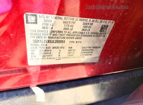 3GKALSEX8JL280854 2018 GMC TERRAIN Maroon ძრავის განყოფილების ხედი