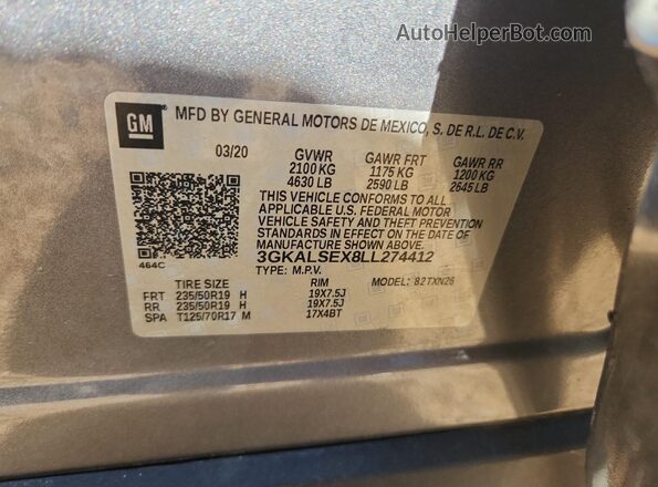 3GKALSEX8LL274412 2020 GMC TERRAIN Серый Панорамный вид салона 360°