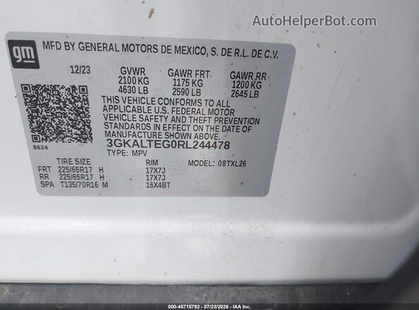 3GKALTEG0RL244478 2024 GMC TERRAIN White Շարժիչի բաժամունքի տեսք