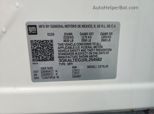 3GKALTEG1RL254582 2024 GMC TERRAIN White Widok naklejki z numerem VIN
