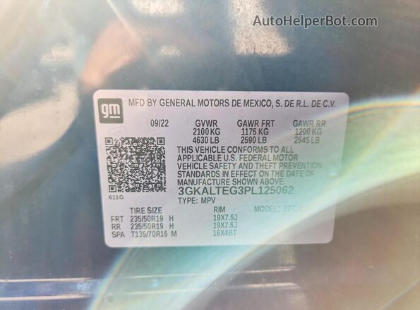 3GKALTEG3PL125062 2023 GMC TERRAIN Blue Вид наклейки з VIN-кодом