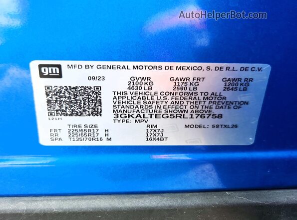 3GKALTEG5RL176758 2024 GMC TERRAIN Blue VIN sticker view