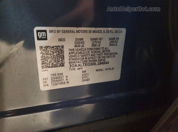 3GKALTEG5RL184844 2024 GMC TERRAIN Blue Widok wnętrza 360 stopni
