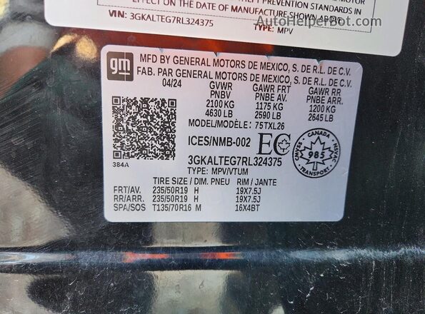 3GKALTEG7RL324375 2024 GMC TERRAIN Black VIN կոդի պիտակի տեսք