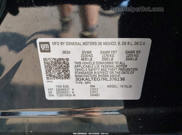 3GKALTEG7RL376136 2024 GMC TERRAIN Black Շարժիչի բաժամունքի տեսք