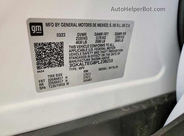 3GKALTEG8PL238215 2023 GMC TERRAIN White Vista de la etiqueta del VIN