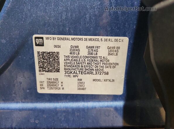 3GKALTEGXRL372758 2024 GMC TERRAIN Blue VIN კოდის სტიკერის ხედი