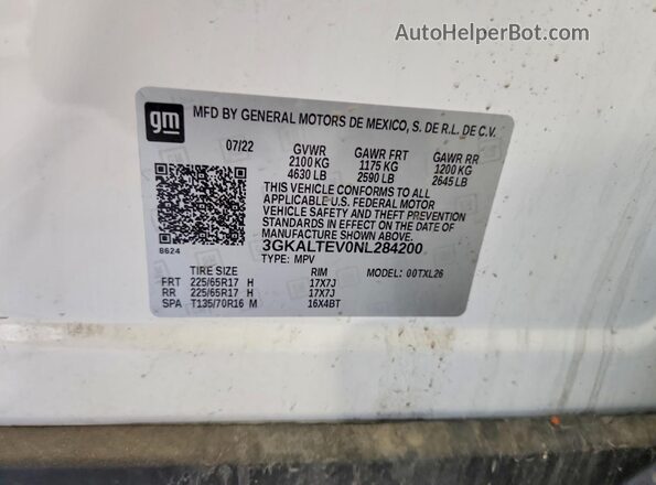 3GKALTEV0NL284200 2022 GMC TERRAIN White VIN sticker view