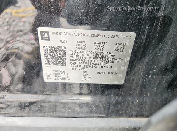 3GKALTEV3KL147568 2019 GMC TERRAIN Black VIN կոդի պիտակի տեսք