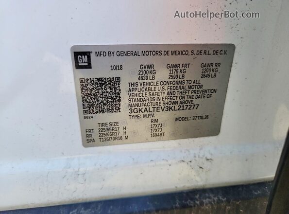 3GKALTEV3KL217277 2019 GMC TERRAIN White Vista interior de 360 grados