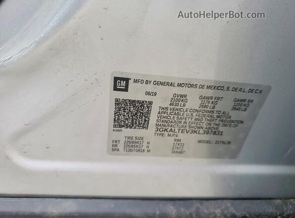 3GKALTEV3KL397831 2019 GMC TERRAIN Silver VIN კოდის სტიკერის ხედი