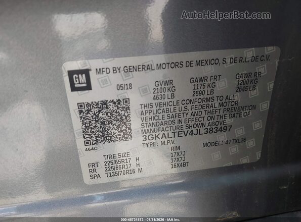3GKALTEV4JL383497 2018 GMC TERRAIN Gray Շարժիչի բաժամունքի տեսք