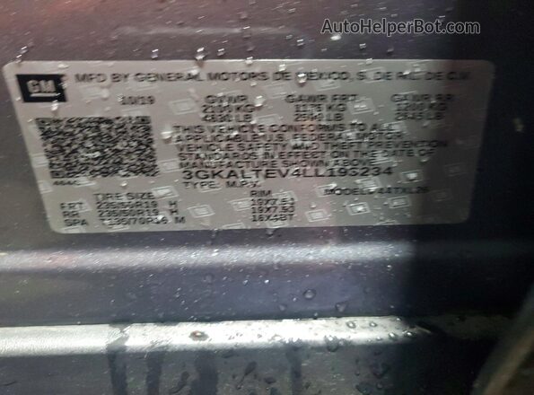 3GKALTEV4LL193234 2020 GMC TERRAIN Charcoal VIN კოდის სტიკერის ხედი