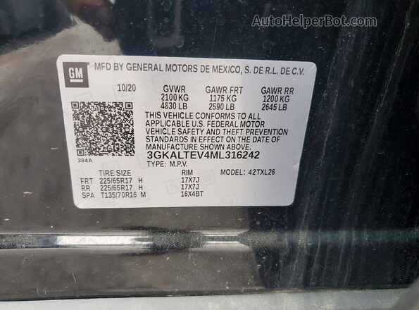 3GKALTEV4ML316242 2021 GMC TERRAIN Черный Вид наклейки с VIN-кодом