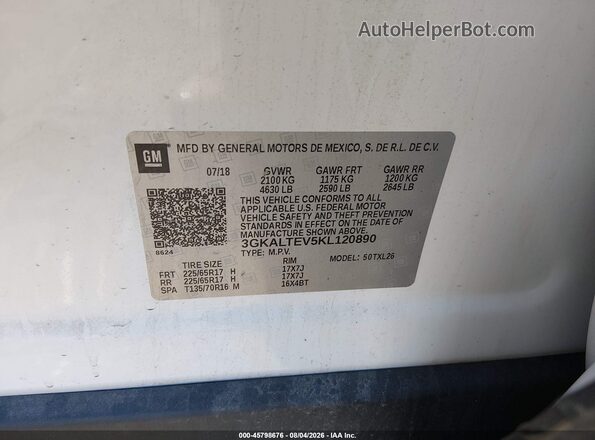 3GKALTEV5KL120890 2019 GMC TERRAIN White Engine compartment view