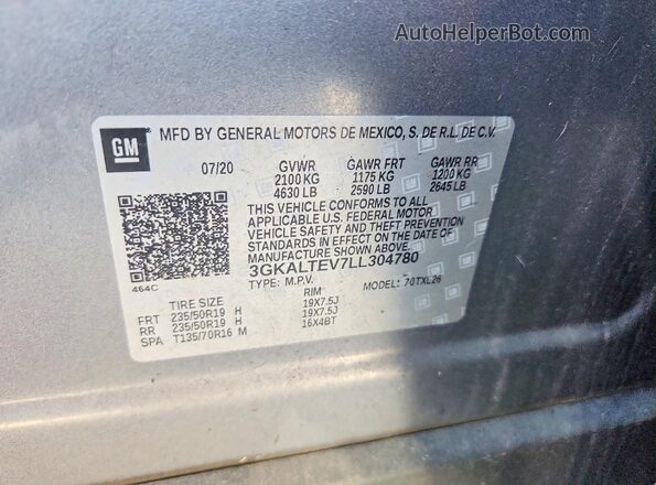 3GKALTEV7LL304780 2020 GMC TERRAIN Charcoal VIN կոդի պիտակի տեսք