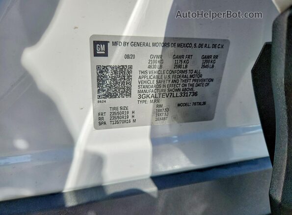 3GKALTEV7LL331736 2020 GMC TERRAIN Белый Панорамный вид салона 360°