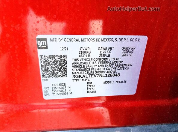 3GKALTEV7NL128848 2022 GMC TERRAIN Red 360 interior view