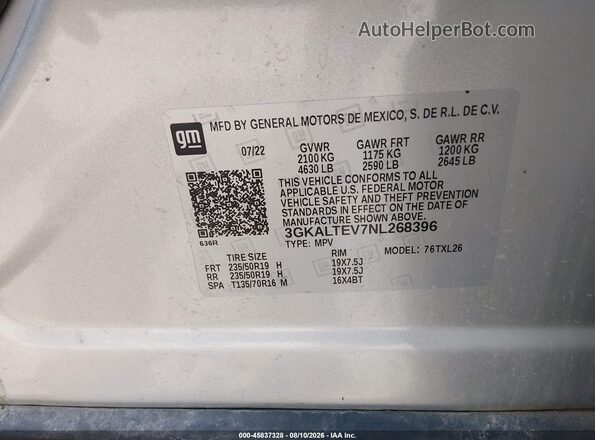 3GKALTEV7NL268396 2022 GMC TERRAIN Silver Widok komory silnika
