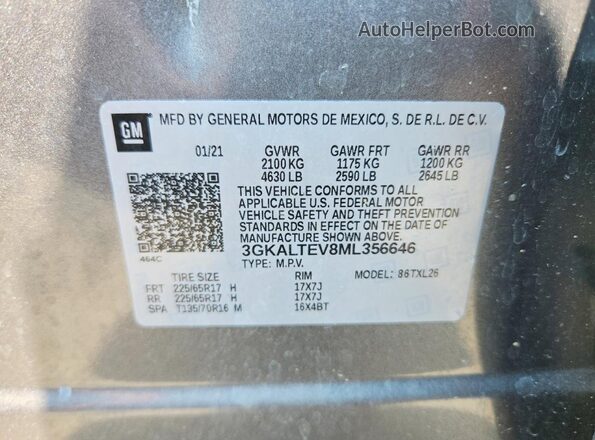 3GKALTEV8ML356646 2021 GMC TERRAIN Silver VIN კოდის სტიკერის ხედი