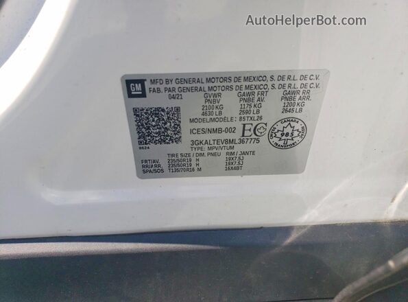 3GKALTEV8ML367775 2021 GMC TERRAIN White VIN կոդի պիտակի տեսք