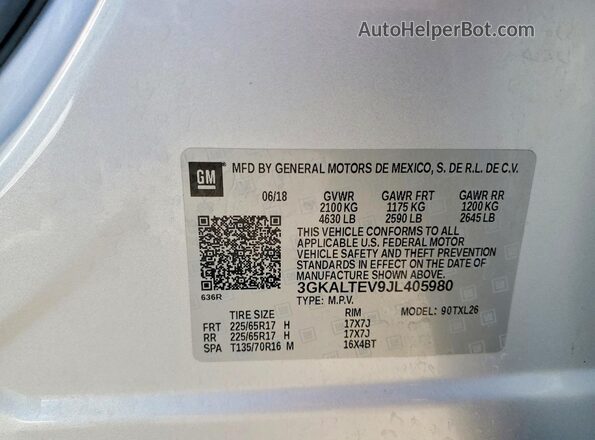 3GKALTEV9JL405980 2018 GMC TERRAIN Silver VIN կոդի պիտակի տեսք