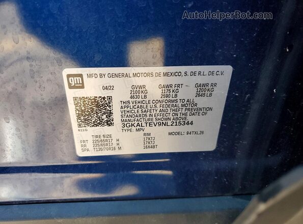 3GKALTEV9NL215344 2022 GMC TERRAIN Blue 