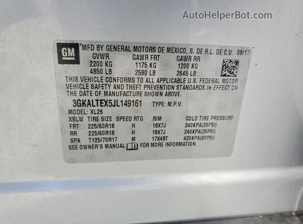 3GKALTEX5JL149161 2018 GMC TERRAIN Серебряный Панорамный вид салона 360°
