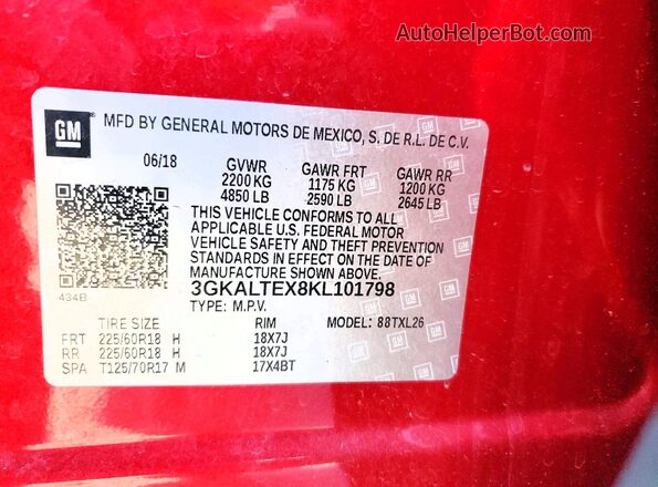 3GKALTEX8KL101798 2019 GMC TERRAIN Red Սալոնի 360 աստիճան տեսք