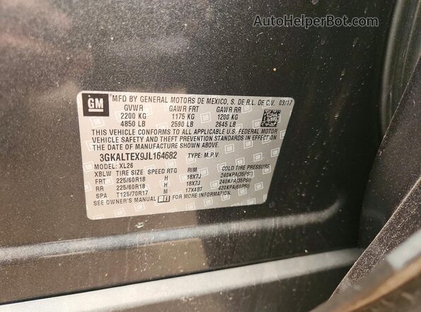 3GKALTEX9JL164682 2018 GMC TERRAIN Gray Widok naklejki z numerem VIN