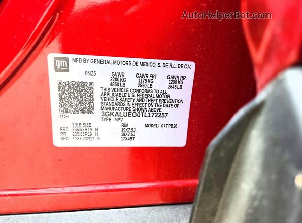 3GKALUEG0TL172257 2026 GMC TERRAIN Red VIN sticker view