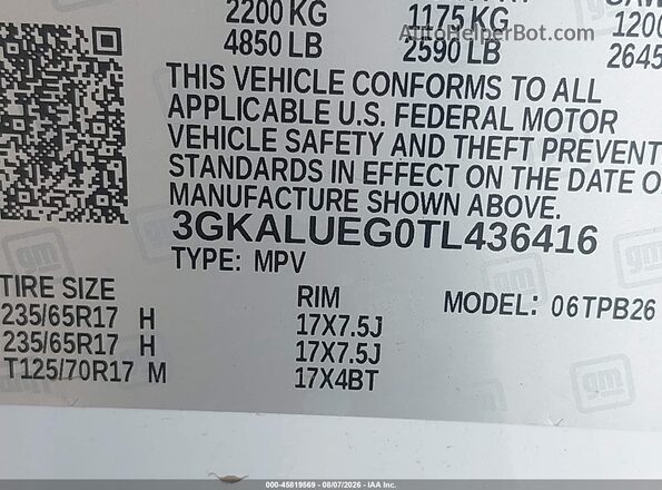 3GKALUEG0TL436416 2026 GMC TERRAIN White Vista del compartimento del motor