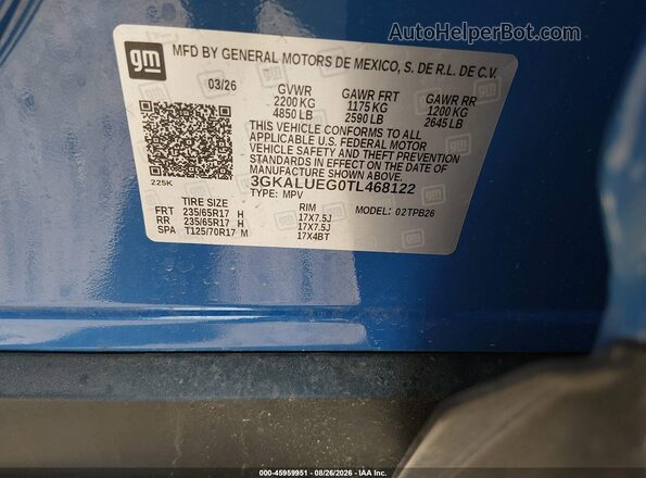 3GKALUEG0TL468122 2026 GMC TERRAIN Синий Вид подкапотного пространства