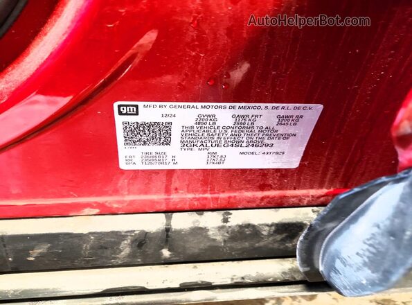 3GKALUEG4SL246293 2025 GMC TERRAIN Red VIN კოდის სტიკერის ხედი